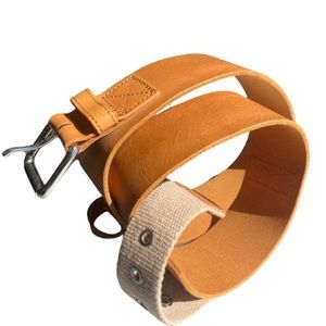 LANDS END 100% Cow Leather Canvas Cotton Adjustable Belt Size Medium